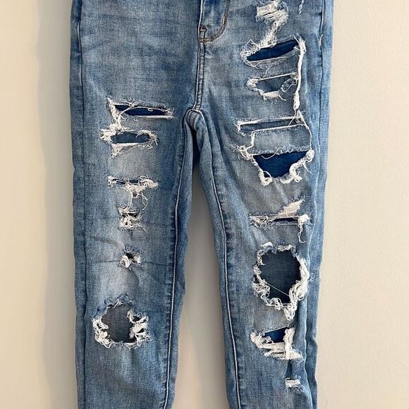 American Eagle Curvy Hi-Rise Jegging Next Level Stretch Jeans Destroyed, 00 Shor - Picture 4 of 12